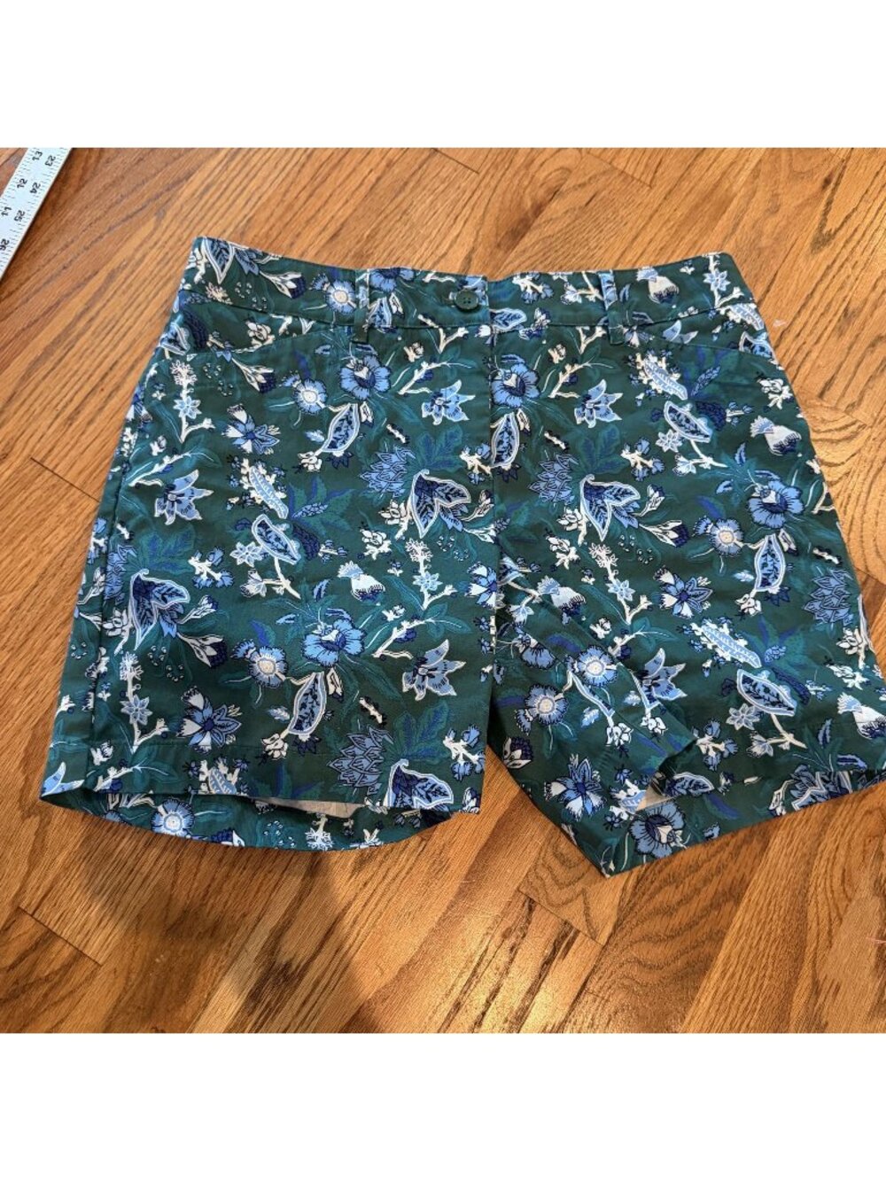 TALBOTS PETITES WOMENS FLORAL CHINO SHORTS 8P BLUE